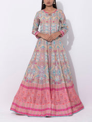 Multi-Color Vasansi Silk Printed Anarkali Gown