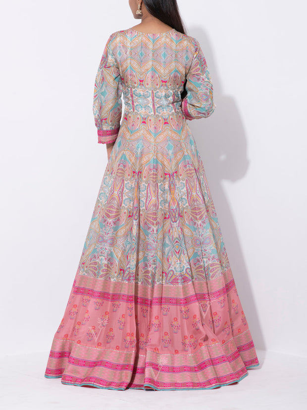 Multi-Color Vasansi Silk Printed Anarkali Gown