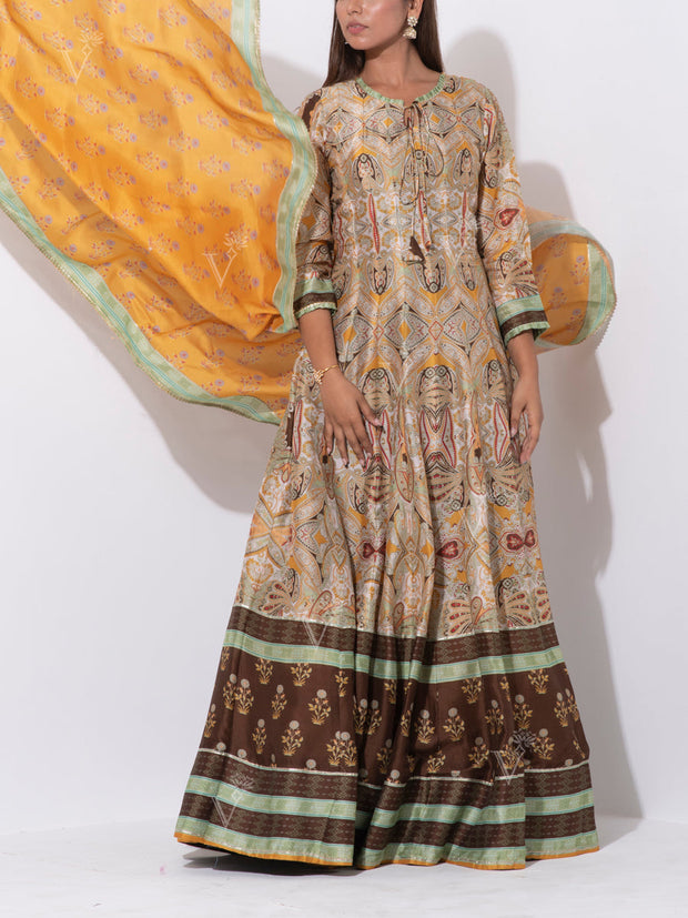 Multi-Color Vasansi Silk Printed Anarkali Gown