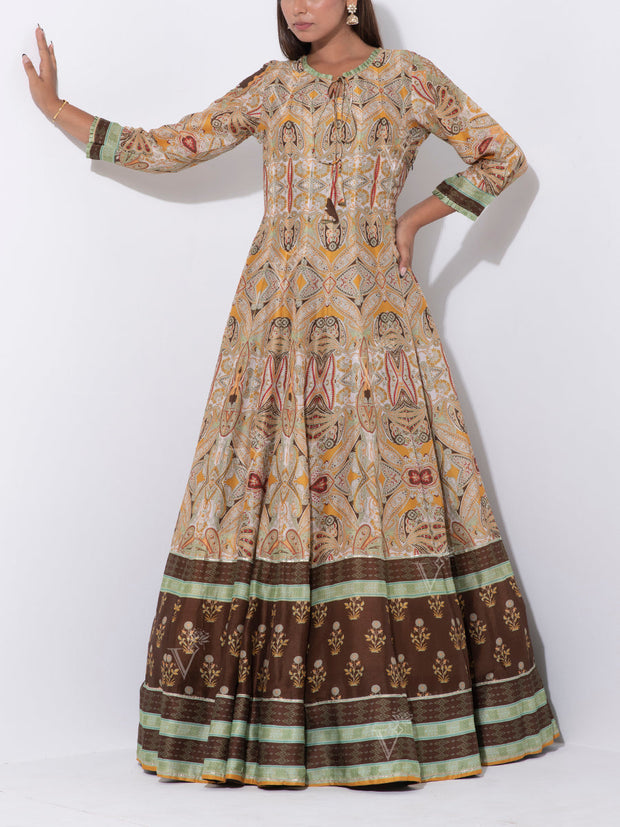 Multi-Color Vasansi Silk Printed Anarkali Gown