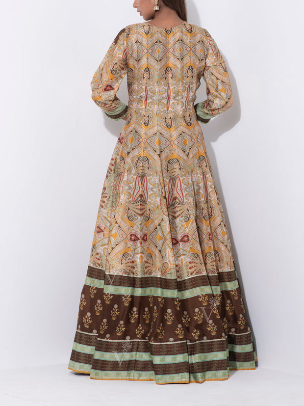 Multi-Color Vasansi Silk Printed Anarkali Gown