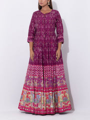 Wine Vasansi Silk Printed Anarkali Gown