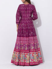 Wine Vasansi Silk Printed Anarkali Gown