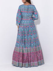 Stone Blue Vasansi Silk Printed Anarkali Gown