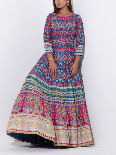 Blue Patola Printed Vasansi Silk Anarkali Gown