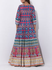 Blue Patola Printed Vasansi Silk Anarkali Gown