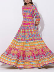 Mustard Patola Printed Vasansi Silk Anarkali Gown