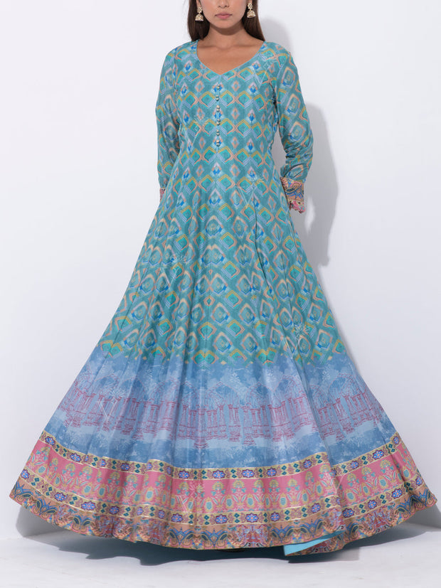 Blue Vasansi Silk Anarkali Gown