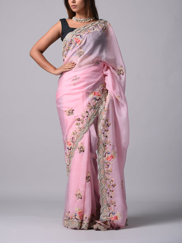 Pink Georgette Saree