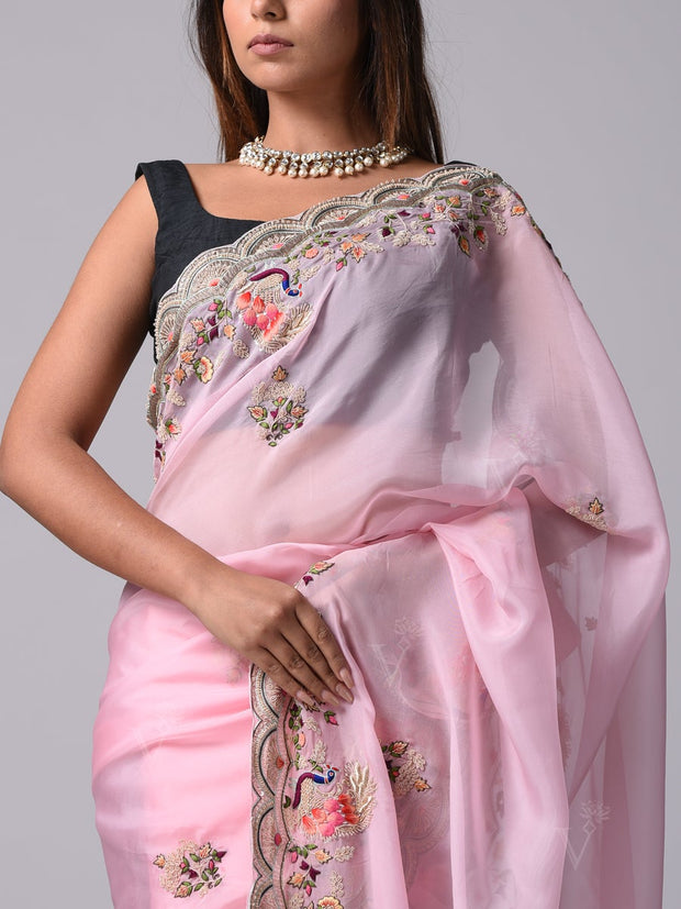 Pink Georgette Saree