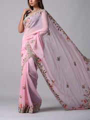 Pink Georgette Saree