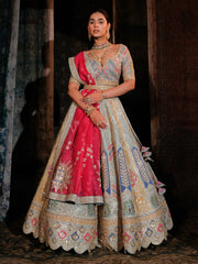 Multi Color Raw Silk Lehenga Set