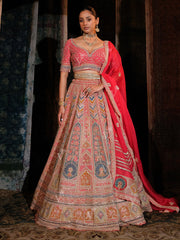 Red Raw Silk Lehenga Set