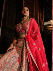 Red Raw Silk Lehenga Set