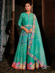 Sea Green Vasansi Silk Printed Anarkali Gown