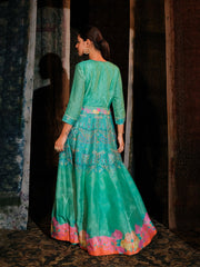 Sea Green Vasansi Silk Printed Anarkali Gown