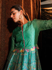 Sea Green Vasansi Silk Printed Anarkali Gown