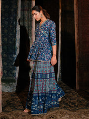 Blue Cotton Angrakha Peplum Palazzo Set