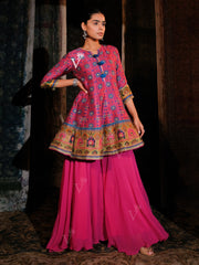 Pink Peplum Sharara Set