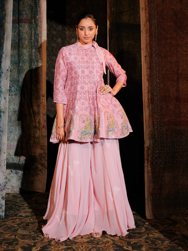 Light Pink Peplum Sharara Set