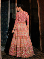 Pink Cotton Printed Anarkali Gown