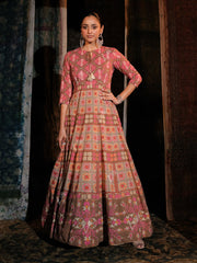 Pink Cotton Printed Anarkali Gown