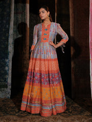 Ice Blue Vasansi Silk Printed Anarkali Gown