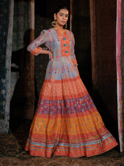 Ice Blue Vasansi Silk Printed Anarkali Gown