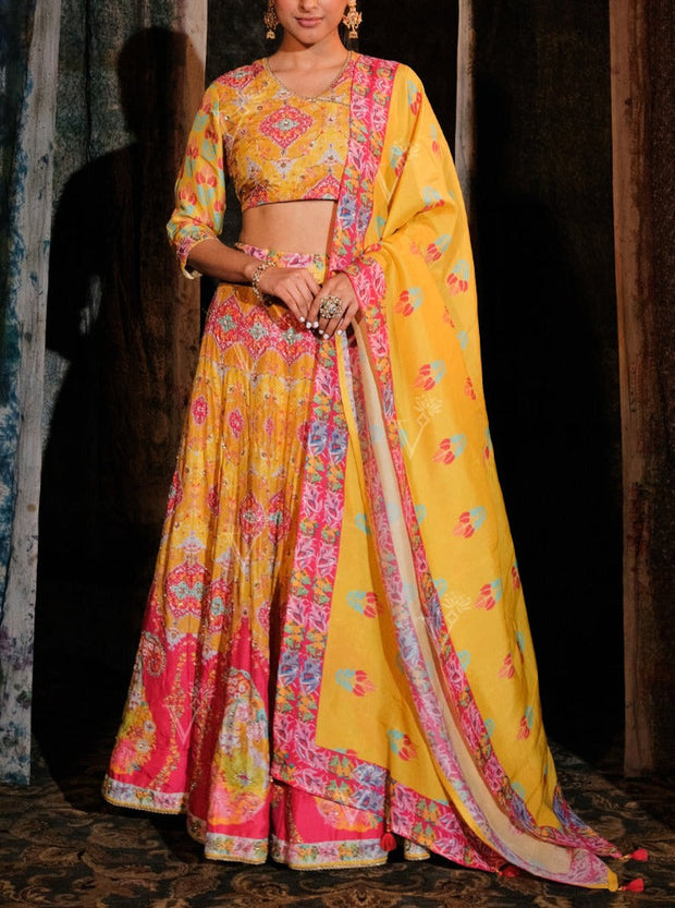 Mustard Yellow Vasansi Silk Lehenga Set