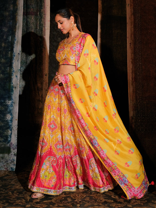 Mustard Yellow Vasansi Silk Lehenga Set