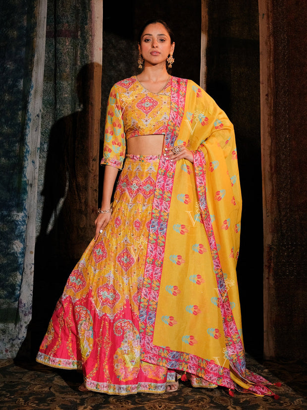 Mustard Yellow Vasansi Silk Lehenga Set