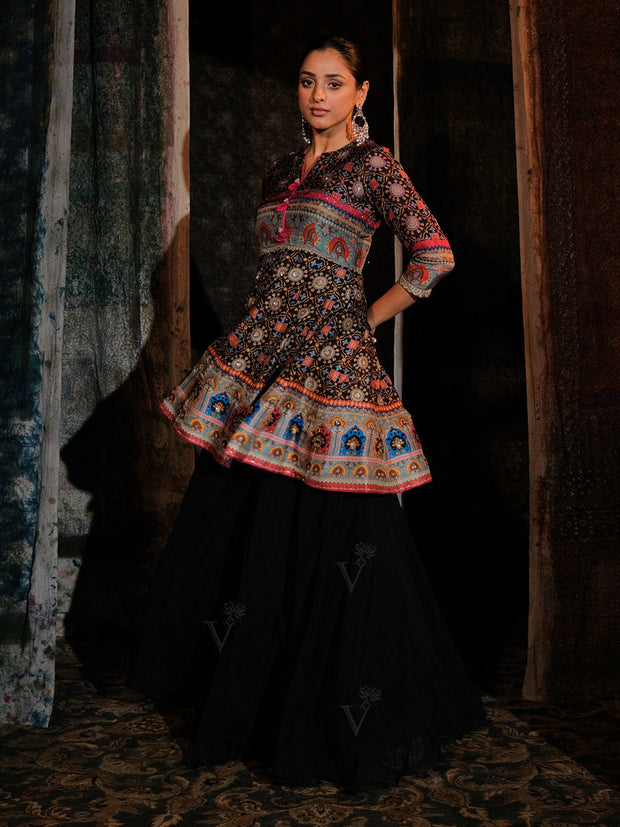 Black Peplum Sharara Set