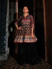 Black Peplum Sharara Set