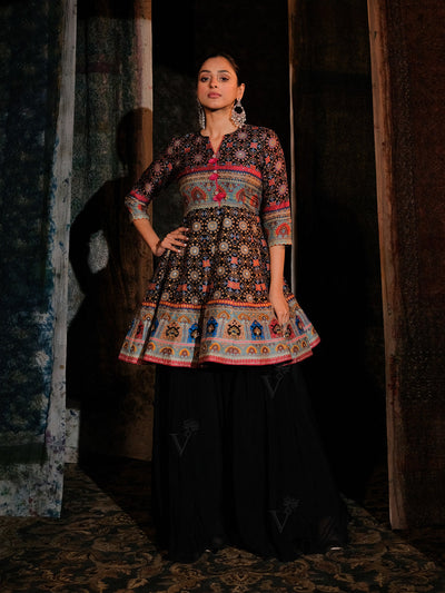 Black Peplum Sharara Set