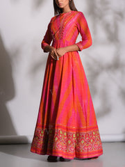 Pink Leheriya Anarkali Gown