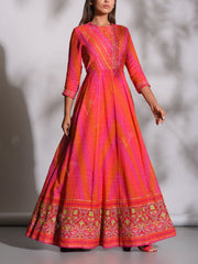 Pink Leheriya Anarkali Gown