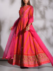 Pink Leheriya Anarkali Gown