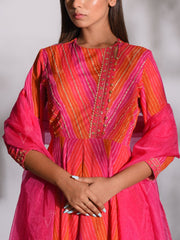 Pink Leheriya Anarkali Gown