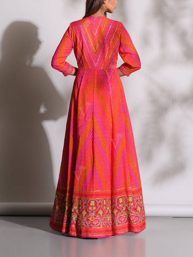 Pink Leheriya Anarkali Gown