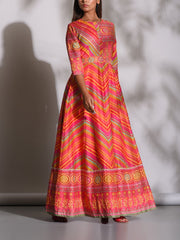 Multi Color Leheriya Silk Gown