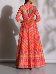 Multi Color Leheriya Silk Gown