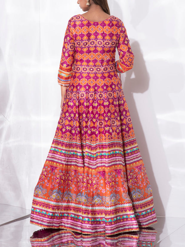 Pink Vasansi Silk Patola Anarkali Gown