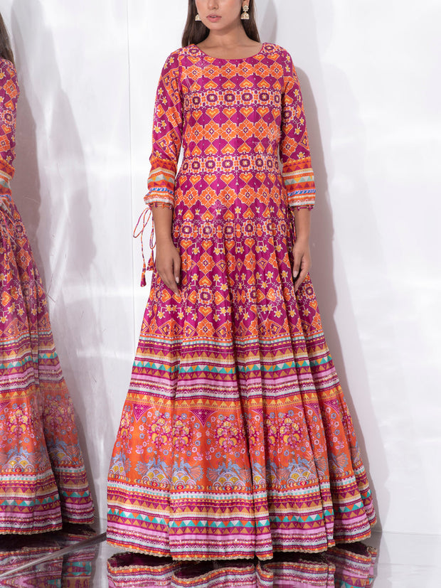 Pink,Vasansi Silk ,Silk,Gown,Anarkali,Patola,Printed, DD28, MTO