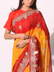 Red And Yellow Pure Georgette Saree