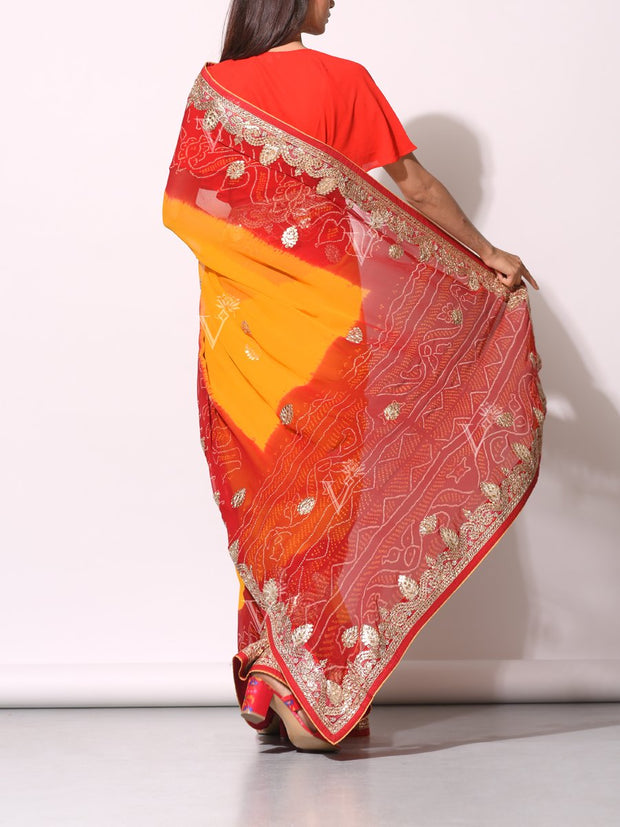 Red And Yellow Pure Georgette Saree