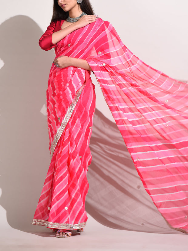 Pink Georgette Leheriya Saree