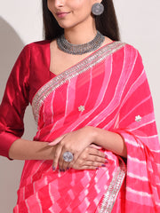 Pink Georgette Leheriya Saree