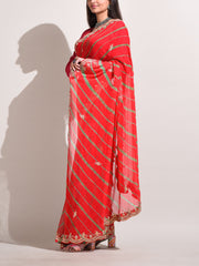 Red Georgette Leheriya Saree