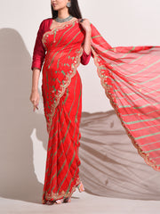 Red Georgette Leheriya Saree