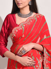 Red Georgette Leheriya Saree